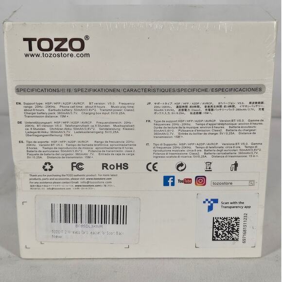 TOZO T12 BLUETOOTH IPX8 WATERPROOF EARBUDS BROWN - (NIB) - Picture 2 of 3